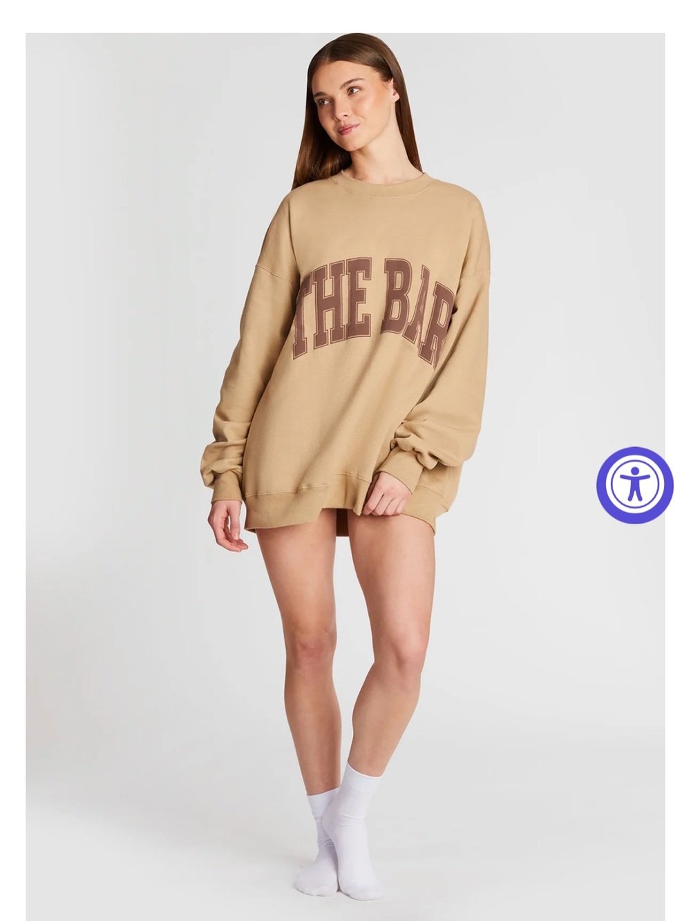 The Bar Beige Oversized Crewneck Sweatshirt with Brown Lettering